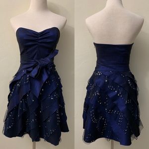 Sweetheart A-line Navy with Silver Sequins dress